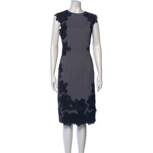 Lela Rose Lace Pattern Midi Length Dress Gray Black Sz 4 Lined